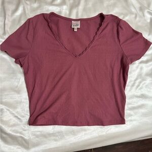 Jodifl Mauve V-Neck Ribbed Top